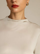 [Gray] SilkSilky-CA 100% Silk Jersey Short Sleeve Mock Neck Women's T-Shirt 004