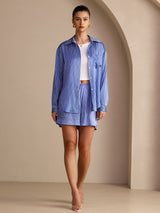 [Blue Pinstripe] SilkSilky-CA Long Sleeve Lapel Collar Women's Outfit Sets 006