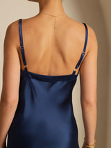 [Dark Blue] SilkSilky-CA Spaghetti Strap V Neck Dress 004