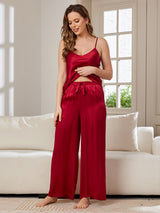 [Wine] SilkSilky-CA Spaghetti Strap V Neck Camisole Set 005