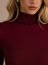 [Wine] SilkSilky-CA Long Sleeve Turtle Neck Women's T-Shirt 006