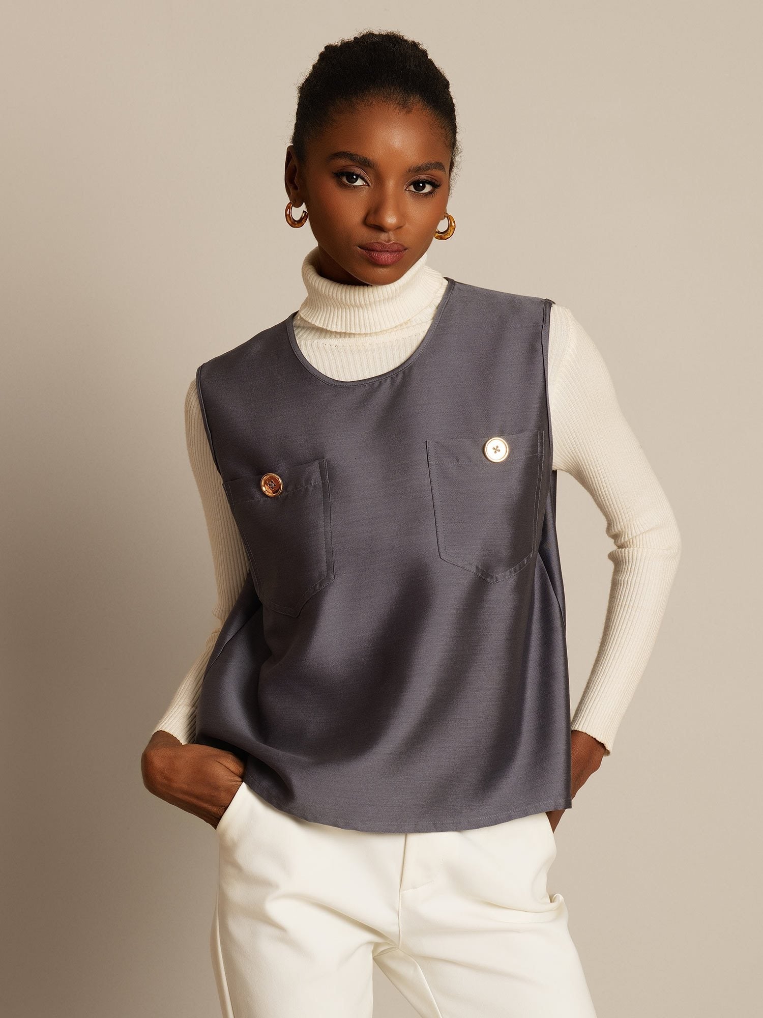 [Gray] SilkSilky-CA 32Momme Silk-Wool Blend Womens Vest 001,