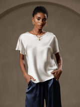 [Light Gray] SilkSilky-CA Short Sleeve Boat Neck Women's T-Shirt 001
