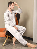 SilkSilky CA 19Momme Pure Silk Long Sleeve Lapel Men's Pajamas Gray 008