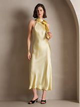 [Light Yellow] SilkSilky-CA Sleeveless Halter Dress 007