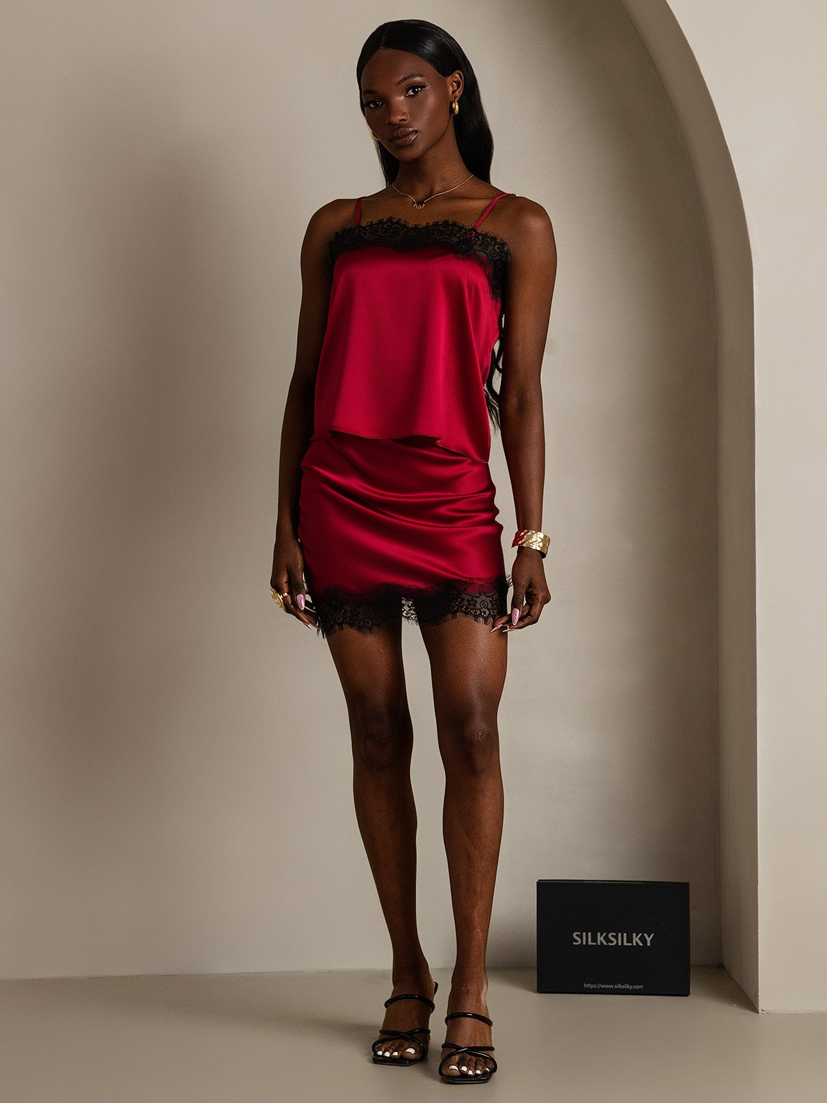 SilkSilky-CA 19Momme Silk Skirt Wine 006