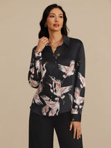[Black] SilkSilky-CA Long Sleeve Lapel Collar Women's Shirt 005