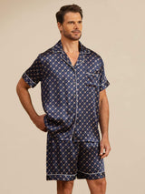 [Navy Chain] SilkSilky-CA Short Sleeve Notch Collar Men's Pajamas 003