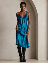 [Teal] SilkSilky-CA Spaghetti Strap V Neck Dress 004