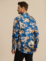 [Navy Dragon] SilkSilky-CA Long Sleeve Lapel Collar Men's Shirt 002
