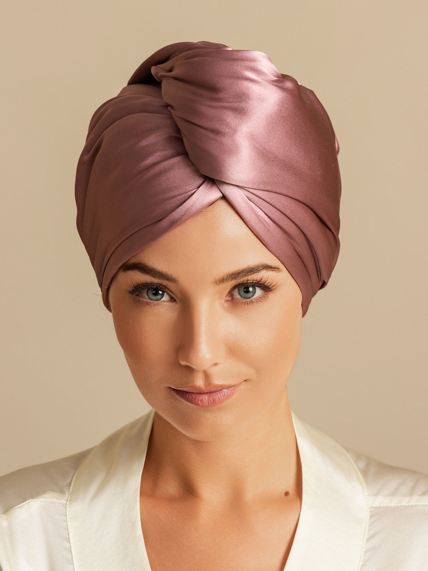 [Pale Mauve] SilkSilky-CA Pure Silk Wrap Hair Towel Wrap 003,