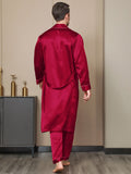 SilkSilky CA Pure Silk Long Sleeve Lapel Men's Robe Wine 002