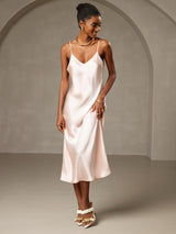 [Pink] SilkSilky-CA Spaghetti Strap V Neck Dress 001