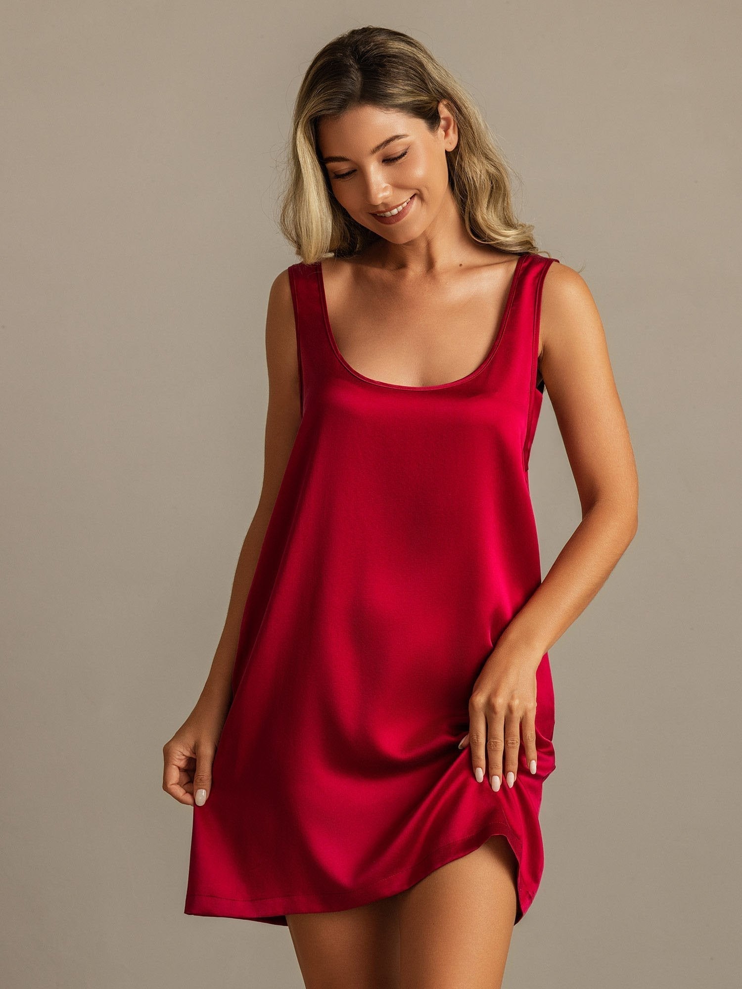 [Wine] SilkSilky-CA 19Momme Machine-Washable Silk Nightgown 007