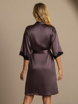 [Purple Gray] SilkSilky-CA Half Sleeve Women's Robe 002