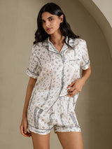 [White Leopard] SilkSilky-CA Short Sleeve Notch Collar Women's Pajamas 004