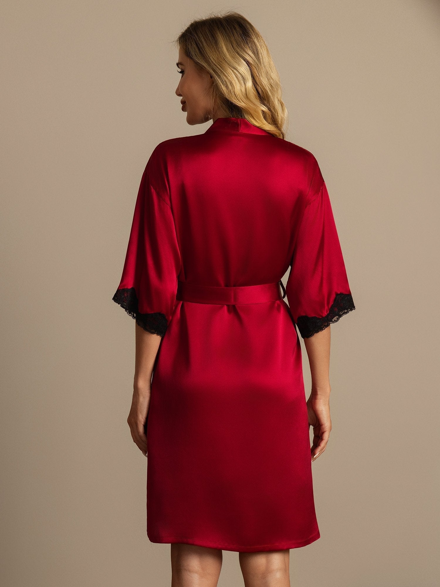[Wine] SilkSilky-CA Half Sleeve Women's Robe 002