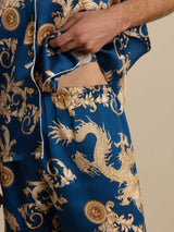 [Navy Dragon] SilkSilky-CA Short Sleeve Lapel Collar Men's Pajamas 005