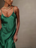 SilkSilky-CA Pure Silk Sleeveless Round Neck Dress Green 004