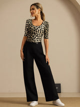 [Leopard] SilkSilky-CA 100% Silk Jersey Half Sleeve Scoop Neck Women's T-Shirt 008
