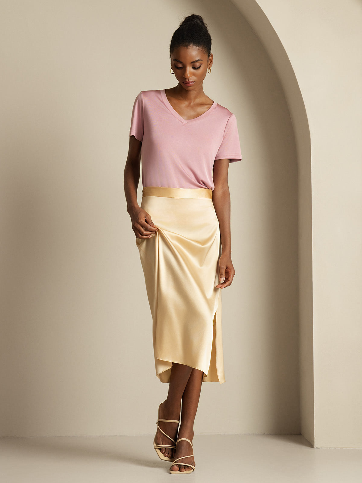 [Champagne] SilkSilky-CA 19Momme Silk Skirt 005