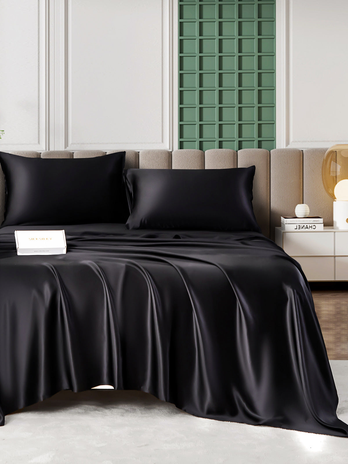 SilkSilky CA 25Momme Pure Silk Bedding Set Black 001