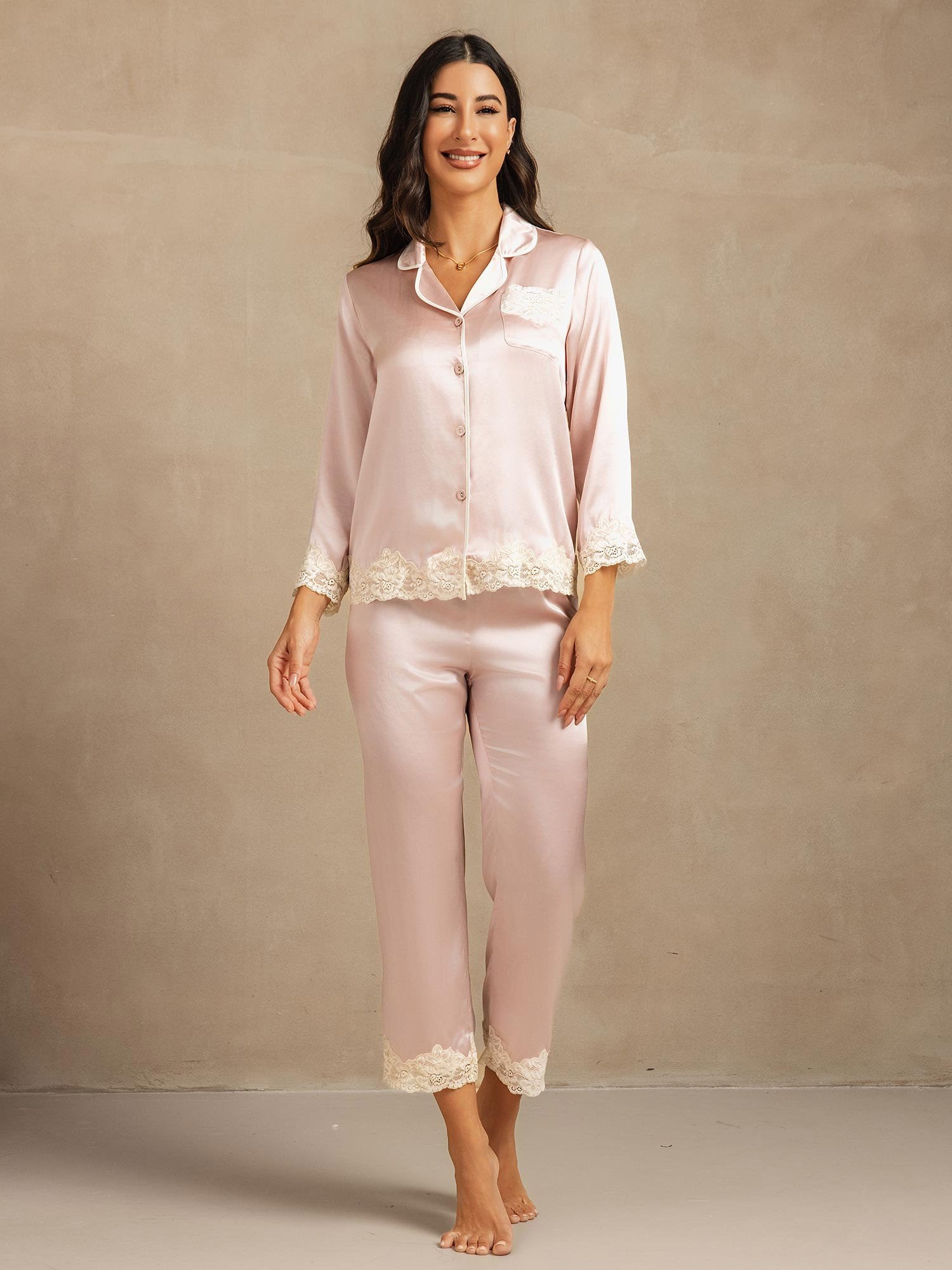 [Pink] SilkSilky-CA Pure Silk Womens Pajamas 003
