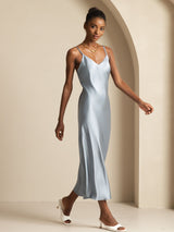 [Grayish Blue] SilkSilky-CA Spaghetti Strap V Neck Dress 004