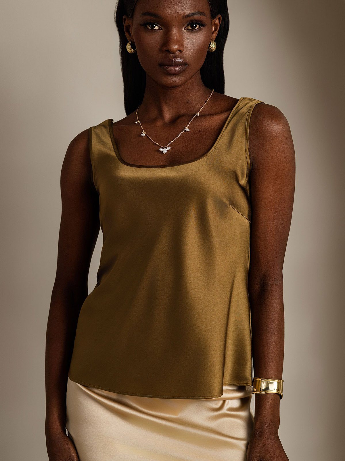 [Brown] SilkSilky-CA 19Momme Silk U Neck Camisole 004