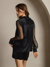 [Black] SilkSilky-CA 19Momme Silk Lapel Collar Women's Shirt 002,