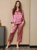 SilkSilky-CA Pure Silk Long Sleeve Lapel Women's Pajamas PaleMauve 005