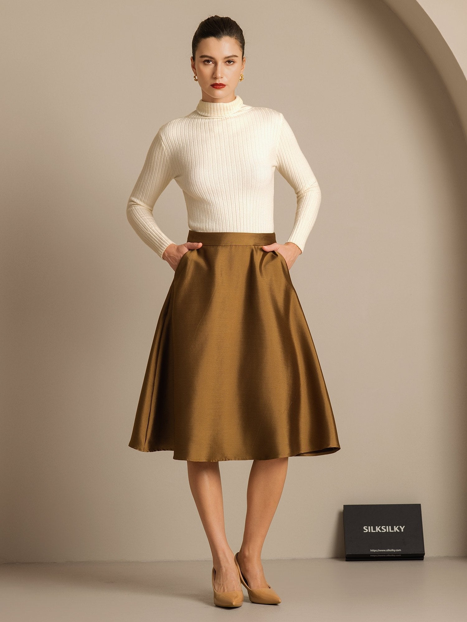 [Bronze] SilkSilky-CA 32Momme Silk-Wool Blend Skirt 008,