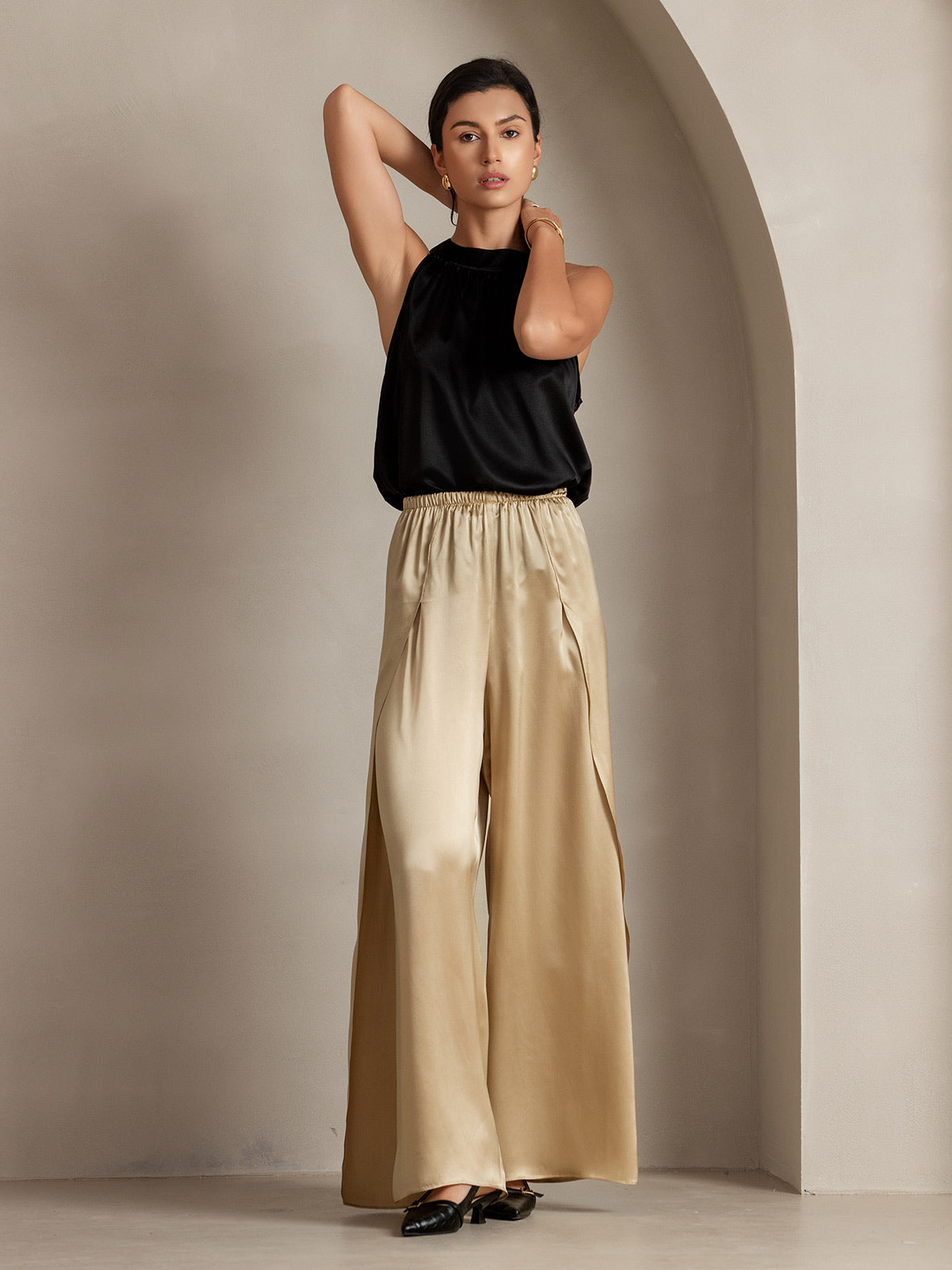 [Champagne] SilkSilky-CA 19Momme Silk Split Women's Pants 011