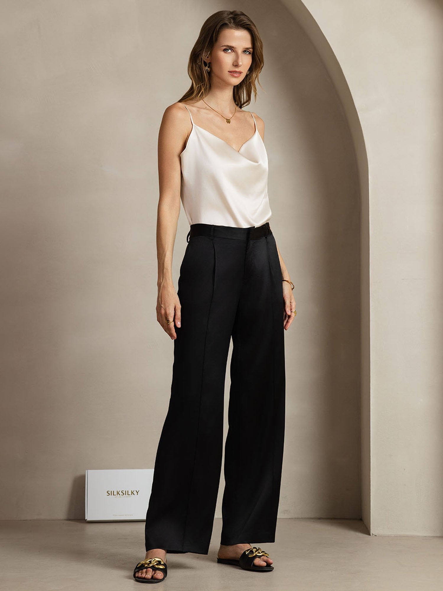 [Black] SilkSilky-CA 19Momme Silk Womens Pants 005