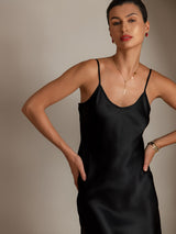 [Black] SilkSilky-CA Spaghetti Strap V Neck Dress 003