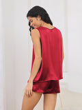 SilkSilky-CA Pure Silk Sleeveless Round Neck Women's Pajamas Wine 002