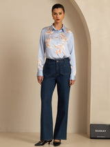 [Light Blue] SilkSilky-CA Long Sleeve Lapel Collar Women's Shirt 007