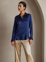 [Dark Blue] SilkSilky-CA Long Sleeve Lapel Collar Women's Shirt 001