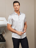 SilkSilky CA Silk Short Sleeve Collar Men's Shirt Silver 006