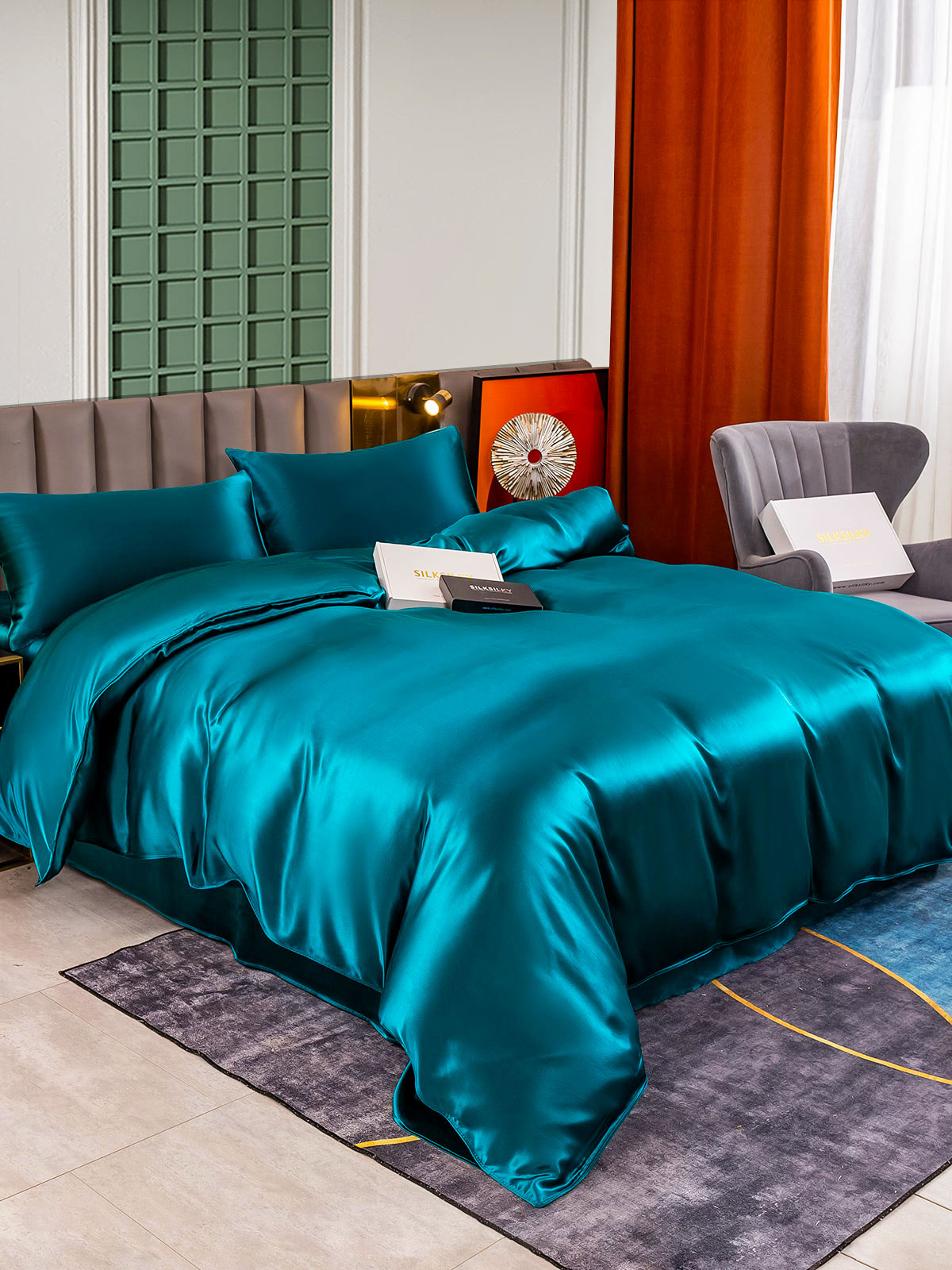 SilkSilky CA 25Momme Pure Silk Bedding Set Teal 003