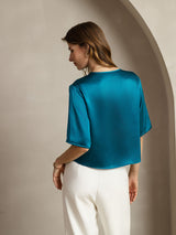 [Teal] SilkSilky-CA Half Sleeve Scoop Neck Women's T-Shirt 002
