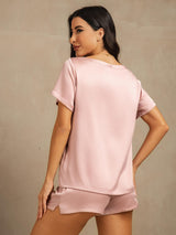 [Peach Skin] SilkSilky-CA 19Momme Machine-Washable Silk Short Sleeve Round Neck Women's Pajamas 002