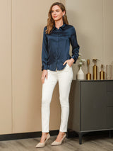 [Dark Blue] SilkSilky-CA Long Sleeve Lapel Collar Women's Shirt 006