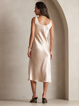 [Champagne] SilkSilky-CA Sleeveless Scoop Neck Dress 002