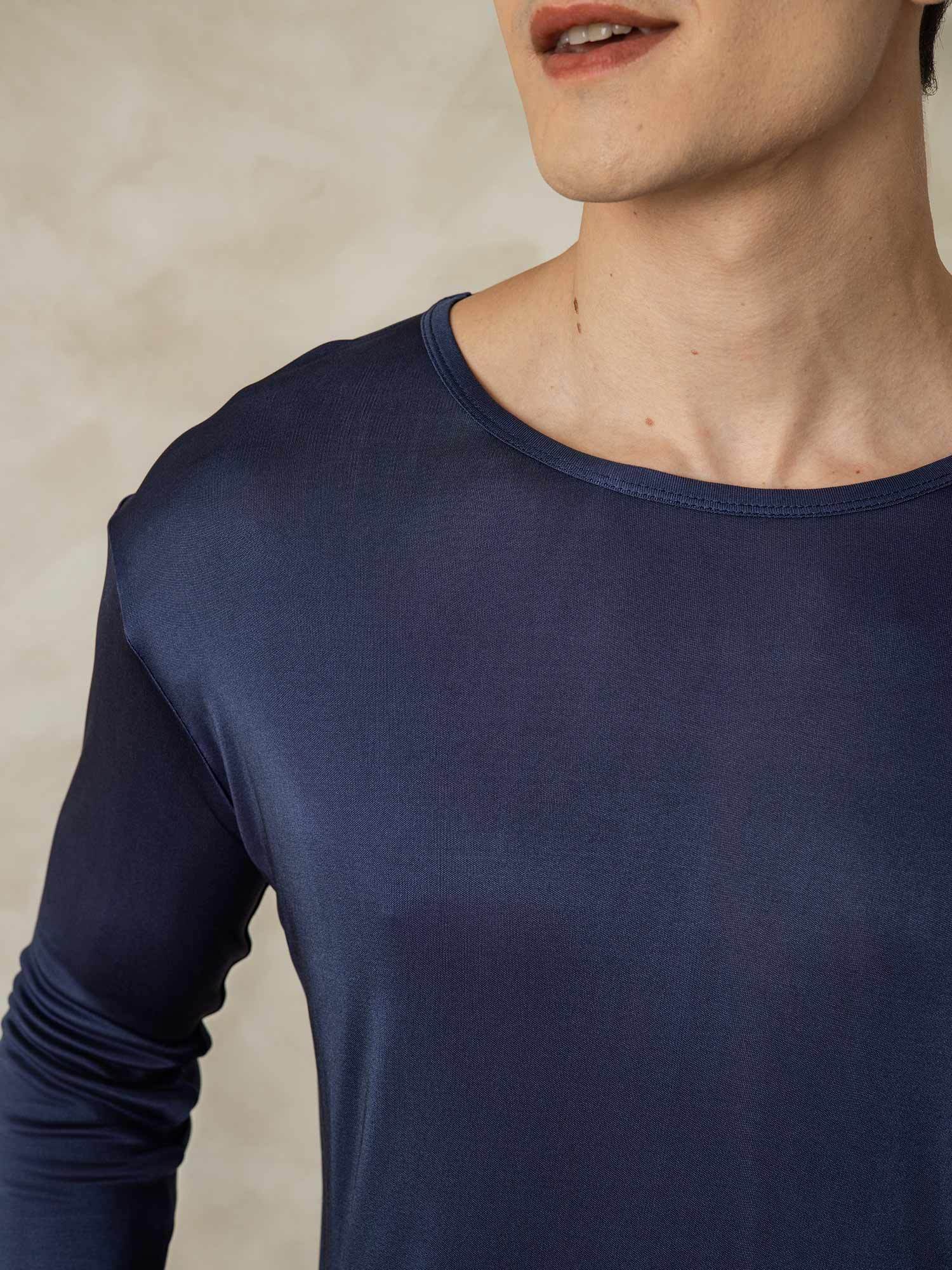 [DarkBlue] SilkSilky-CA Silk Knitted Round Neck Men's Pajamas 004