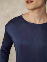 [Dark Blue] SilkSilky-CA Long Sleeve Round Neck Men's Long Johns 004