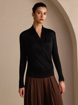 [Black] SilkSilky-CA Long Sleeve Wrap Women's Blouse 004