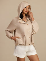 [Tan] SilkSilky-CA Silk Satin Surah Long Sleeve High Neck Women's Outerwear 001