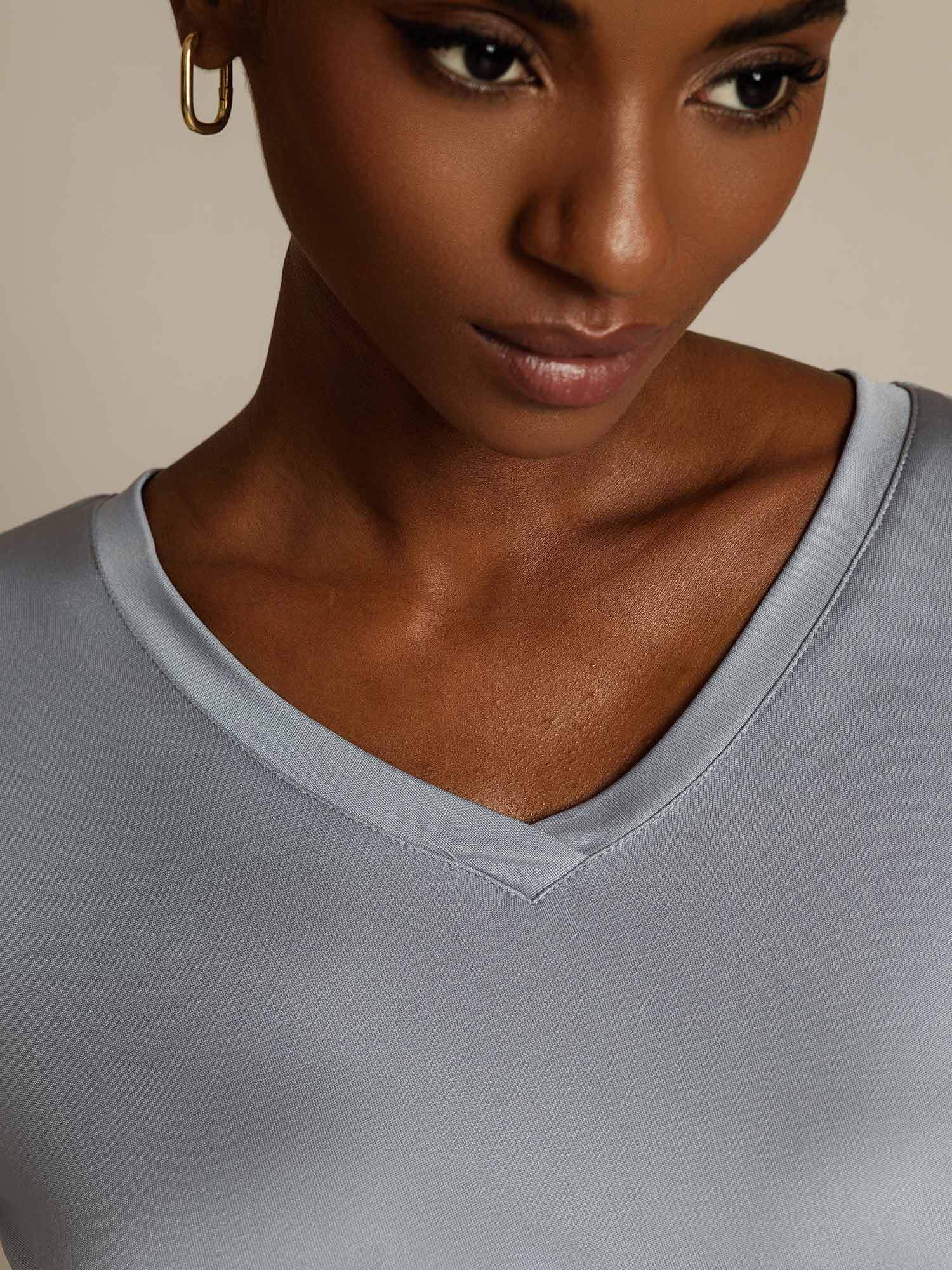 [LightGray] SilkSilky-CA Pure Silk V Neck Women's T-Shirt 004