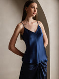 SilkSilky CA Pure Silk Sleeveless V Neck Camisole DarkBlue 004